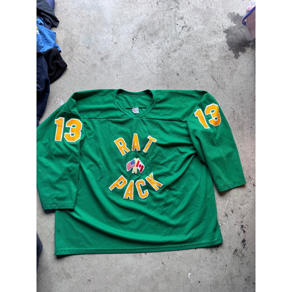 Vintage CCM Rat Pack Hockey Jersey Green Yellow Number 13 Mens XXL USA Canada
